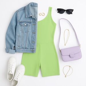 New Naked “The NW Sideways” One-Shoulder Romper – Neon Green – Size Large